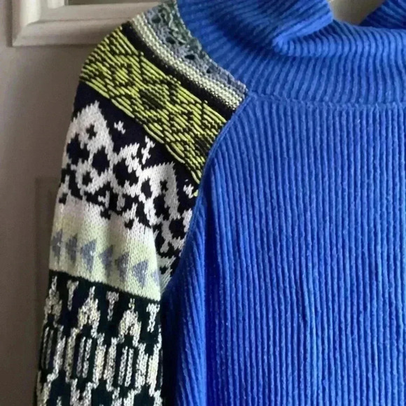 Free People Prism Sweater Blue Bell Combo Size S/P Classic Ribbed Turtleneck - Picture 5 of 12